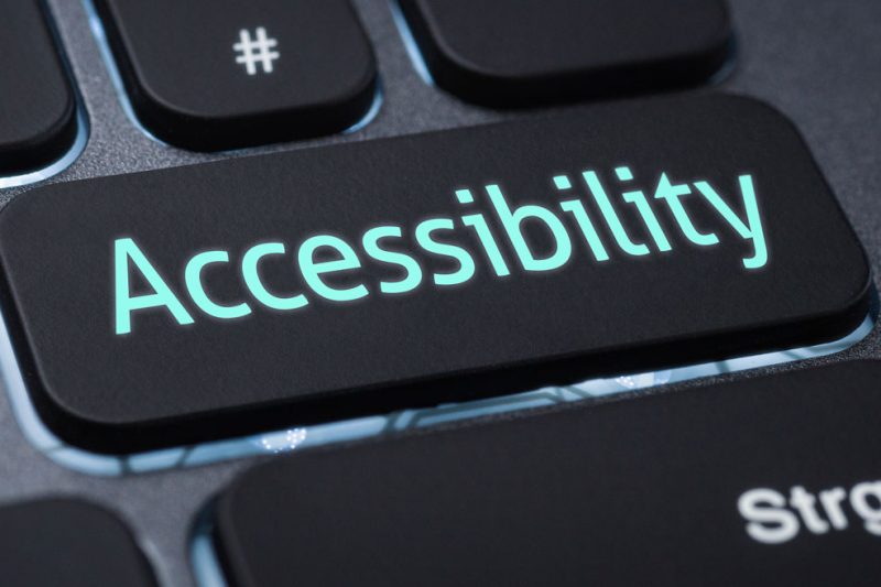 Close-up of a computer keyboard with a highlighted key labelled “Accessibility”, symbolising inclusive digital design and online accessibility.